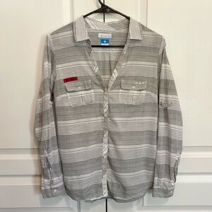 Columbia Georgia Bulldogs Gray Striped Button Shirt Blouse Womens Small
